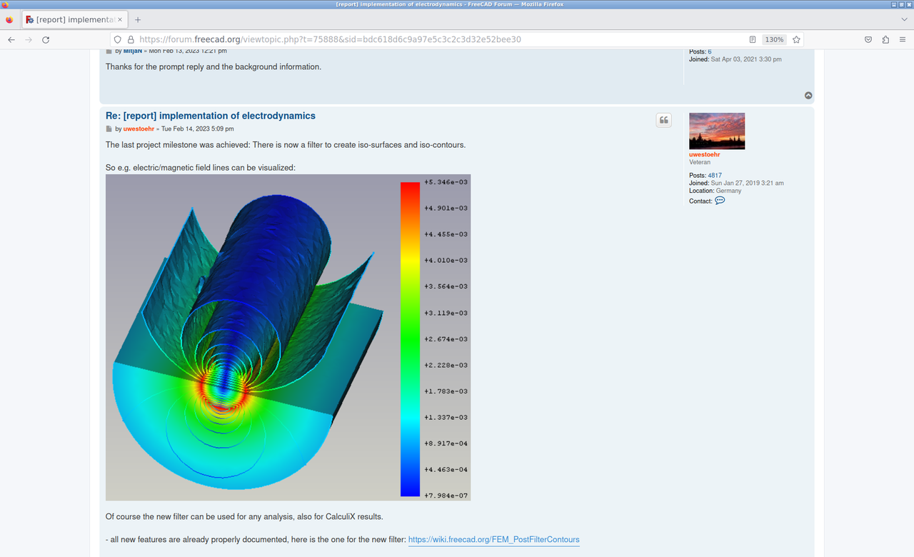 Screenshot eines Forenbeitrags mit einer elektromagnetischen Simulation